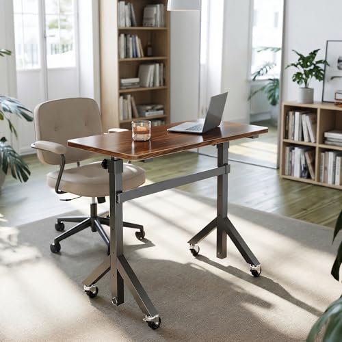 28-46" Small Standing Desk Adjustable Heigh, Mobile Stand Up Desk with Wheels, view 3