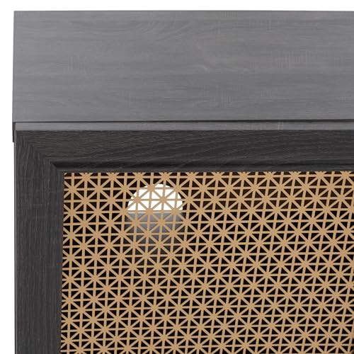 SAFAVIEH Home Collection Piran Distressed Black/Gold 4-Door 2-Shelf Entertainment Media TV Stand, Ideal for Living Room, Bedroom, Family Room (Fits up to a 65" Flatscreen TV)