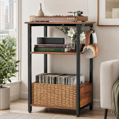 3-Tier Record Player Stand & Vinyl Storage Cabinet – Turntable Side/End Table, view 2