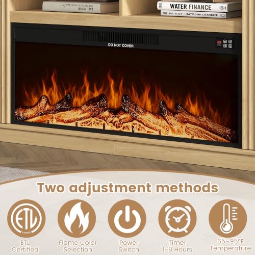 80" Fireplace TV Stand for 90" TV, Fluted Arched Entertainment Center, Oak, view 5