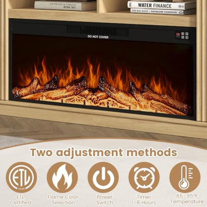 80" Fireplace TV Stand for 90" TV, Fluted Arched Entertainment Center, Oak, view 5