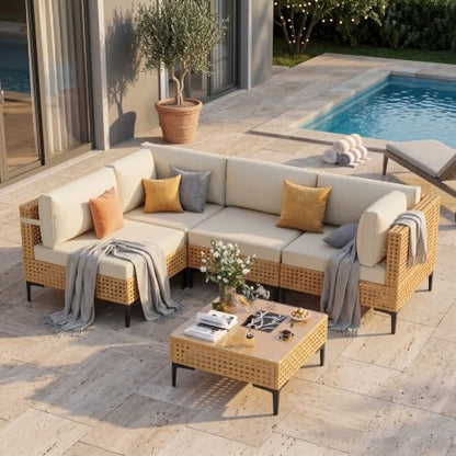 Outdoor Sectional 5 Piece Modular Patio Furniture Set Free Combination Outdoor Couch with Thick Cushion All Weather Wicker Patio Conversation Sets for Backyard, Deck, Poolside
