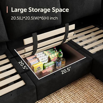 Oversized Modular Sectional Sofa with Storage U Shape Sectional Sofa Set Velvet Sectional Couches for Living Room,Black