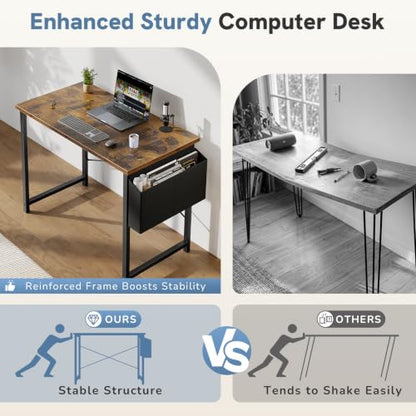 40" Small Computer Desk Home Office Desk, Gaming Desks, Brown, view 6