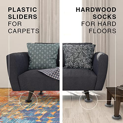 Furniture Sliders 4+4 Pack 5” - Multi-Surface Furniture Sliders for Carpet & Hard Floors - 4 Furniture Movers for Carpeted Floors and 4 Hardwood Socks - Move Your Furniture Easily!