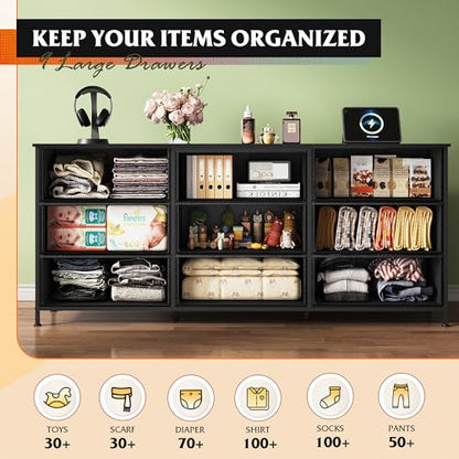 Dresser TV Stand for 75 Inch TV, 9 Drawer Dresser for Bedroom, Black, view 6