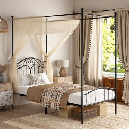 Metal Twin Canopy Bed Frame with Headboard and Footboard, view 2