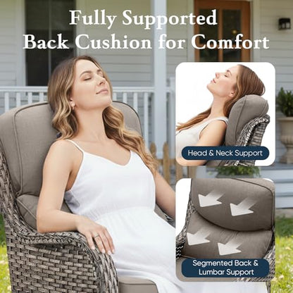 Luxury 6" Thick Cushioned 10 Pieces Patio Furniture Set with Outdoor Couch, Wicker Outdoor Conversation Set with High Back Swivel Rocker Chairs for Deck Porch Yard and Poolside - Grey+Grey