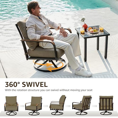 Outdoor Bistro Set, 3 Piece Patio Swivel Glider Rocking Chairs Patio Conversation Furniture Set with 2 Rockers,Metal Table, 6" Thick Cushions for Backyard,Porch,Balcony,350lbs