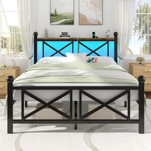 DynJest Full Size Black Heavy Duty Bed Frame with LED Lights, view 2