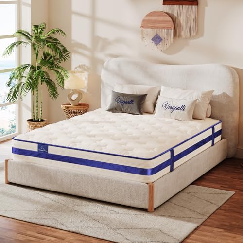 Queen Mattress,12 Inch Hybrid Innerspring Mattress in a Box with Memory Foam,Back Support & Pressure Relief,Medium Firm Feel for Adults (Queen Size)