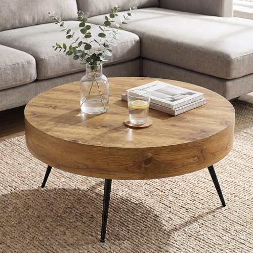 Round Coffee Table, Mid Century Small Coffee Table with Metal Legs, view 2
