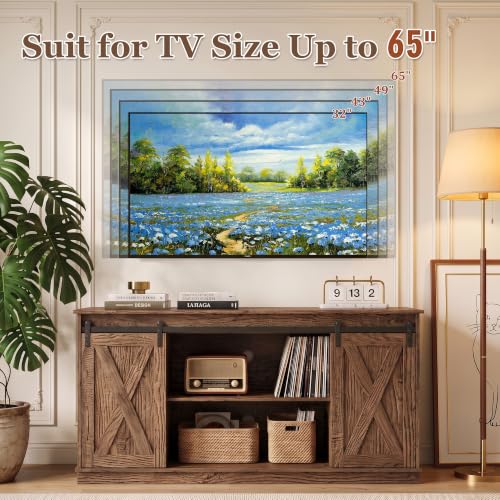 Farmhouse TV Stand for 65 Inch TV, Tall Entertainment Center, Rustic Brown, view 7