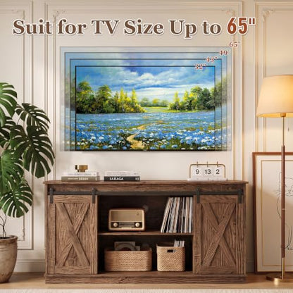 Farmhouse TV Stand for 65 Inch TV, Tall Entertainment Center, Rustic Brown, view 7