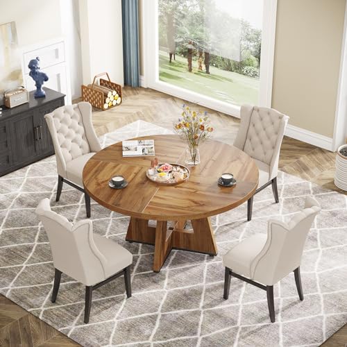 Tribesigns Farmhouse Dining Table, 47 Inch Round Dinner Table for 4, Rustic Round Dining Room Table for Home Dining Room Living Room (Wood)