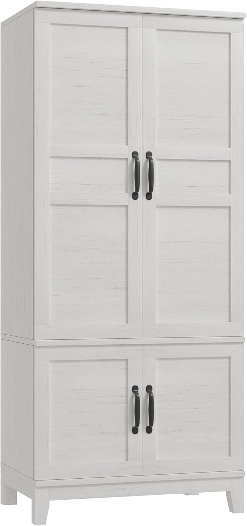 Armoire Wardrobe Closet with 4 Doors,72" Wooden Wardrobe Cabinet with Hanging Rod, Freestanding Tall Clothing Armoire Cabinet with 18 Adjustable Shelves for Bedroom, Clothes, Rustic White