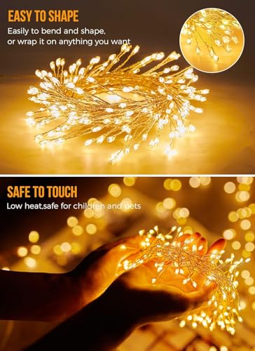 120LED 10FT Solar Fairy Lights Outside Waterproof, 8 Lighting Modes IP65 Outdoor Solar String Lights Outdoor Waterproof Firecracker Twinkle Light for Patio Yard Garden Party Decorations, Warm White