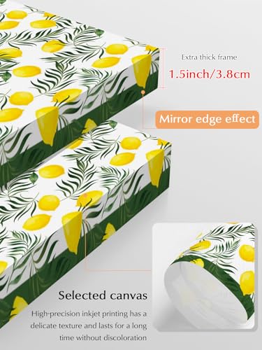 NuYeBiofx Summer Yellow Lemon Green Leaf Canvas Wall Art Prints,40"x28" Framed Picture Artwork Country Fruit Leaves Printed Canvas Oil Painting for Living Room Bedroom Office,Ready to Hang
