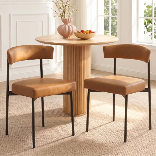 Brown Faux Leather Dining Chairs Set of 4, Armless Upholstered Kitchen Chair, view 4