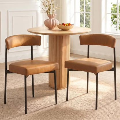 Brown Faux Leather Dining Chairs Set of 4, Armless Upholstered Kitchen Chair, view 4