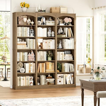 71" Triple Wide Bookshelf, 6 Tier Tall Bookshelf, Large Arched Bookcase with Curved Baffle, 63.4" Wide Book Shelf with 18 Open Display Shelves for Living Room, Study, Phoebe Zhennan