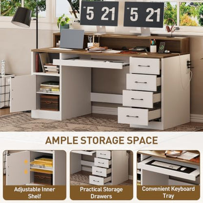 55" Office Desk with Drawers, Farmhouse Executive Desk with Drawers, view 7