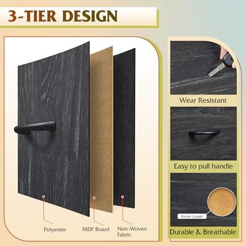 Wide Dresser for Bedroom, 8 Drawer Chest of Drawers, Black Wood Grain, view 8