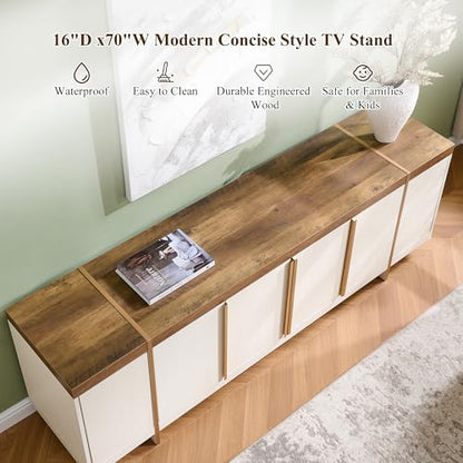 Modern 70" TV Stand Media Console for 80" TVs,Large Concealed Storage, view 5