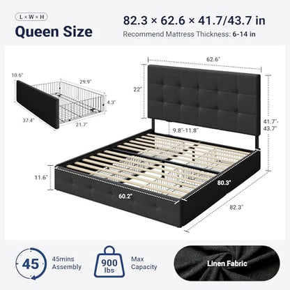Upholstered Queen Size Platform Bed Frame with 4 Storage Drawers and Headboard, view 3