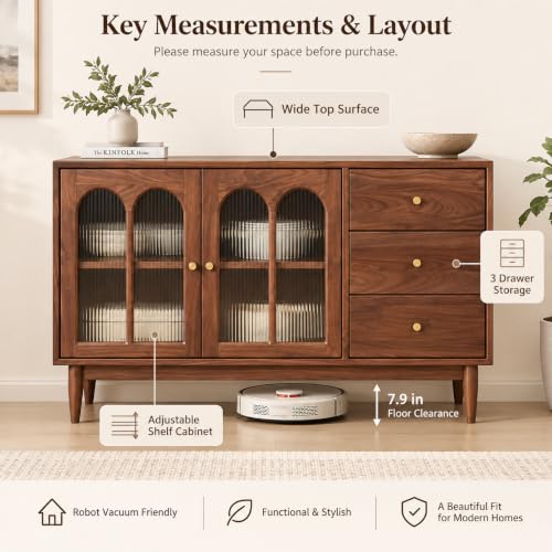 100% Solid Wood Storage Cabinet Kitchen Storage Sideboard Buffet Cabinet, view 8