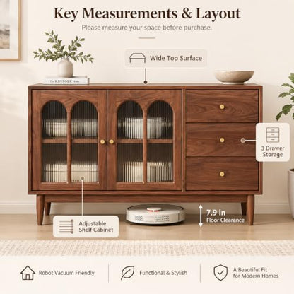 100% Solid Wood Storage Cabinet Kitchen Storage Sideboard Buffet Cabinet, view 8