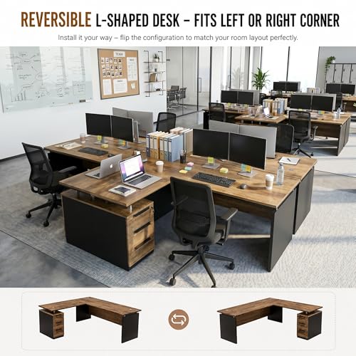 63" Modern L Shaped Executive Desk with Lockable Drawer, view 7