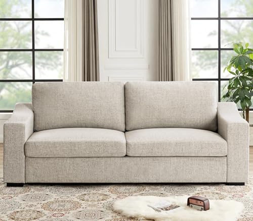 Oversized 85" Deep Seat Sofa, Modern Couches for Living Room, 3 Seater Natural Linen Sofa, Upholstered Cushion & Detachable Cover, Comfy Sofa Couch for Apartment, Oatmeal