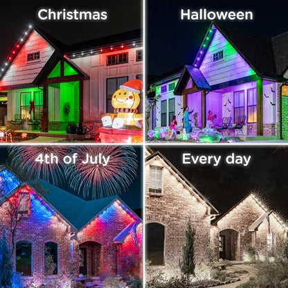 Eternity Permanent Outdoor Lights, 100ft with 72 RGBWIC LED Lights, App‑Controlled, Cuttable, Christmas, Accent & Year‑Round Eave Lighting, Works with Alexa & Google Home, 82730