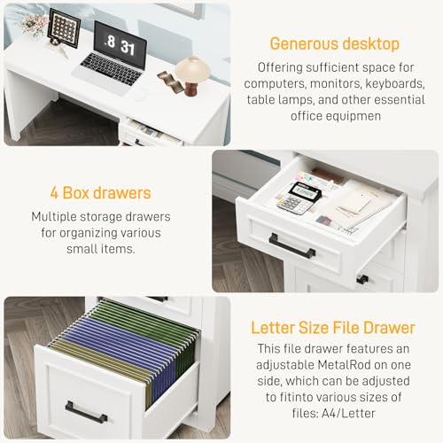 Farmhouse 49” Executive Desk with File Drawer, Cream White, view 5