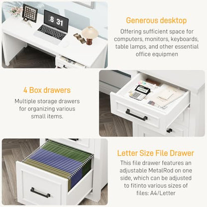Farmhouse 49” Executive Desk with File Drawer, Cream White, view 5
