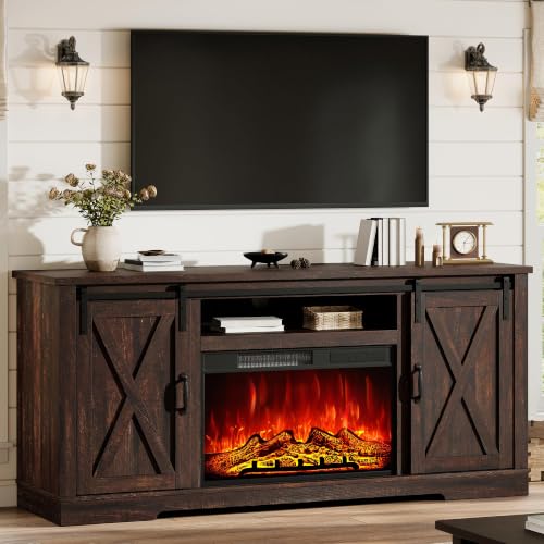Fireplace TV Stand with Sliding Barn Door for TVs up to 75", view 2