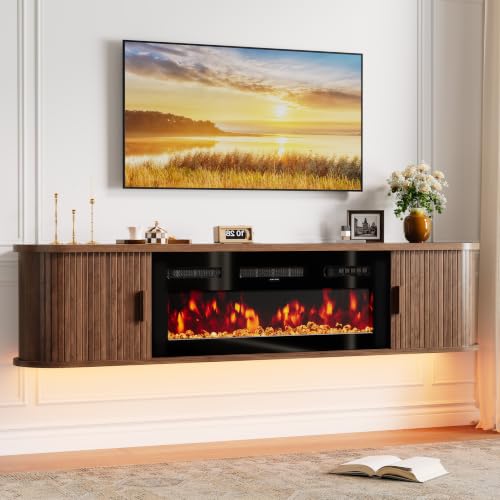 70" Floating TV Stand with Electric Fireplace, Wall Mounted Fireplace TV Stand, view 8