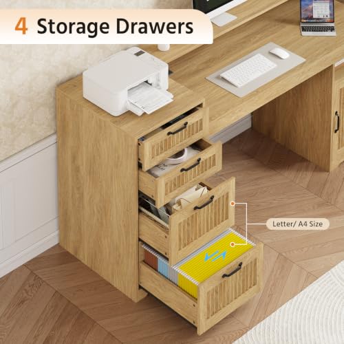 63" Fluted Computer Desk with 4 Drawers for Home Office, Bedroom, view 6