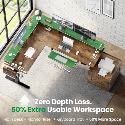 63x55 L-Shaped Standing Desk with Storage Cabinet & Monitor Shelf, view 4