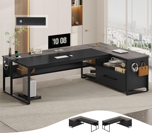 71" Executive Desk, L Shaped Office Desk with Widen File Drawers, view 2