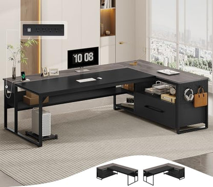 71" Executive Desk, L Shaped Office Desk with Widen File Drawers, view 2