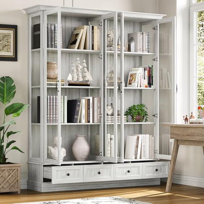 78" Tall Large Storage Cabinet with Glass Door, Grey Kitchen Pantry, view 4
