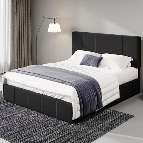 Full Size Black Velvet Platform Bed, view 2