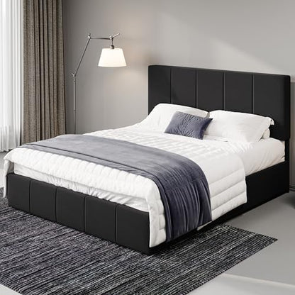 Full Size Black Velvet Platform Bed, view 2