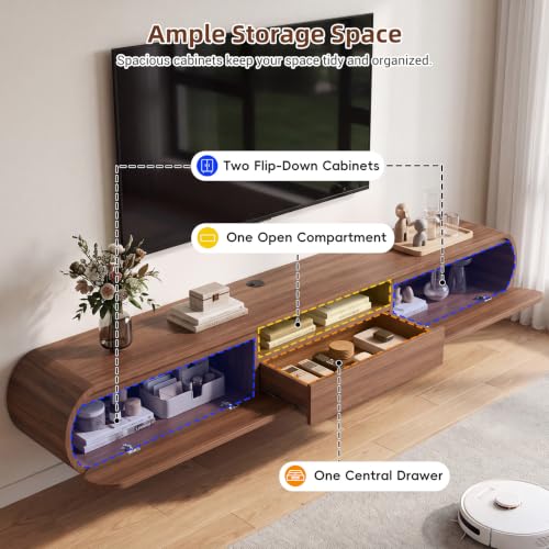 Floating TV Stand with Storage, Wall Mounted Entertainment Center, Walnut, view 6