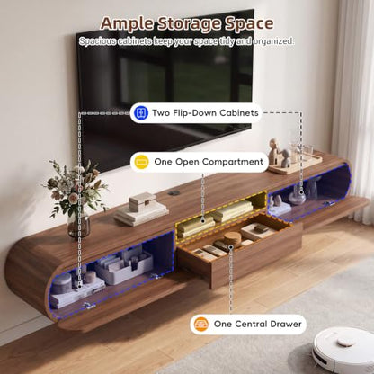 Floating TV Stand with Storage, Wall Mounted Entertainment Center, Walnut, view 6