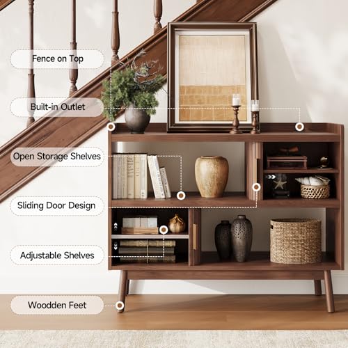 44" Sideboard Buffet Cabinet with Outlet & Sliding Door, Wlanut, view 4