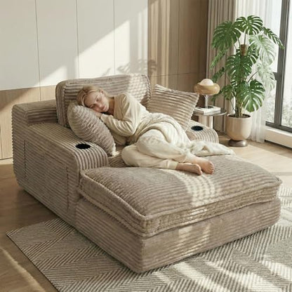 67" Oversized Chaise Lounge Chair Indoor, Soft Boneless Cloud Couch, Camel, view 2