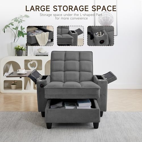 oaaktu Modern Tufted Linen Fabric Chaise Lounge Sofa Chair with Rotating Side, view 4